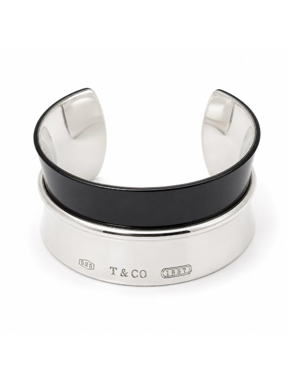Small 6" Tiffany & Co 1837 Extra Wide Cuff Bracelet / Sterling Silver & Titanium